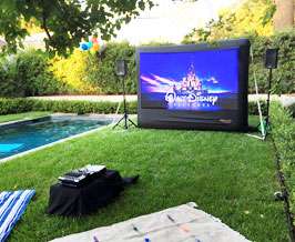 inflatable movie screen setup in a backyard in pasadena