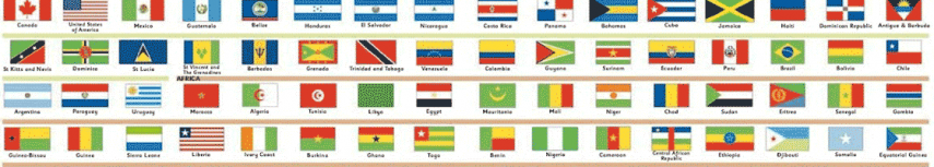 flags of the world representing languages of the world